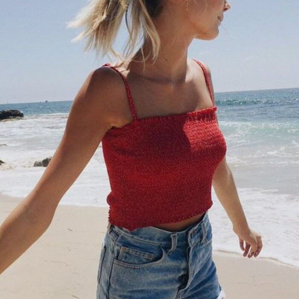 Brandy Melville John Galt Red Smocked Tank Top